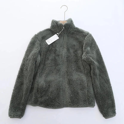 Women's Thick Fleece Zip Jacket with Stand Collar