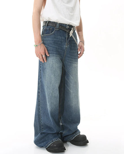 EFB Men's Gradient Washed Straight Leg Denim Pants with Metal Ring Design