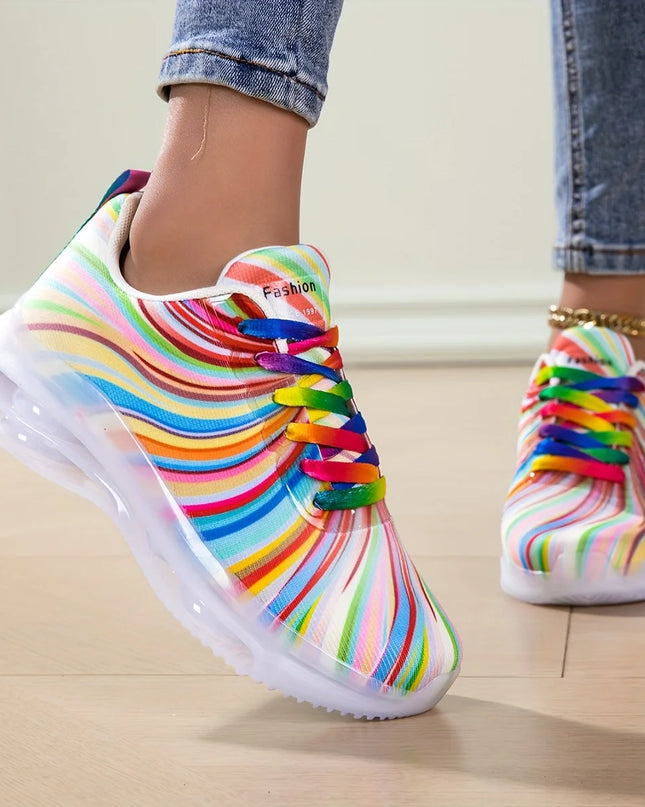 Women's Rainbow Stripe Casual Sneakers