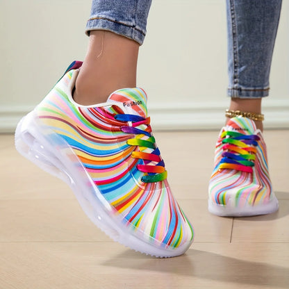 Women's Rainbow Stripe Casual Sneakers