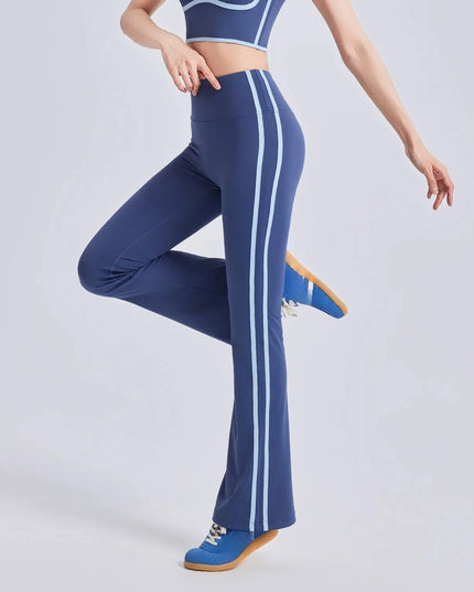 High-Waisted Flared Pants with Stripes, Elastic Fit, and Hip-Lifting Design for Women