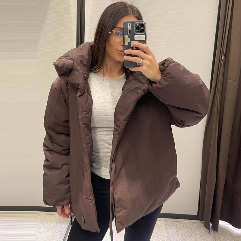 HXAO Women's Quilted Puffer Jacket with Lace-Up Front