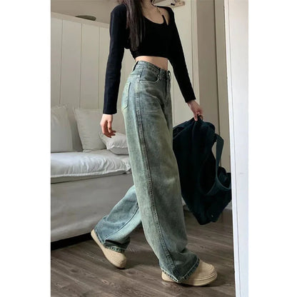 Vintage Wide Leg Jeans for Women - High Waist Loose Straight Fit Denim Pants