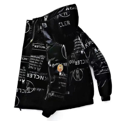Men's Glossy Thickened Parka Jacket with Stand Collar