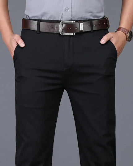 Classic Men's High-Waist Stretch Cotton Straight Trousers