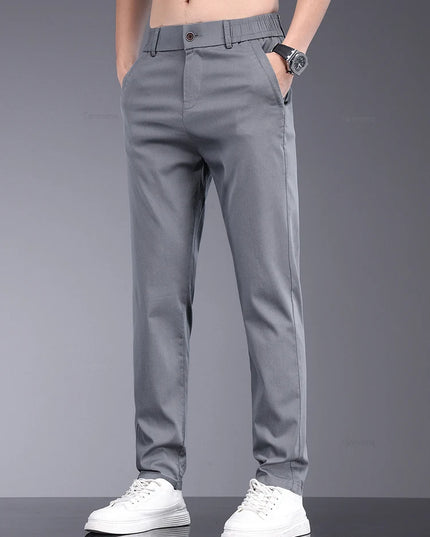 Men's Slim Straight Trousers - Soft, Thin, Bamboo Fiber Fabric with Elastic Stretch