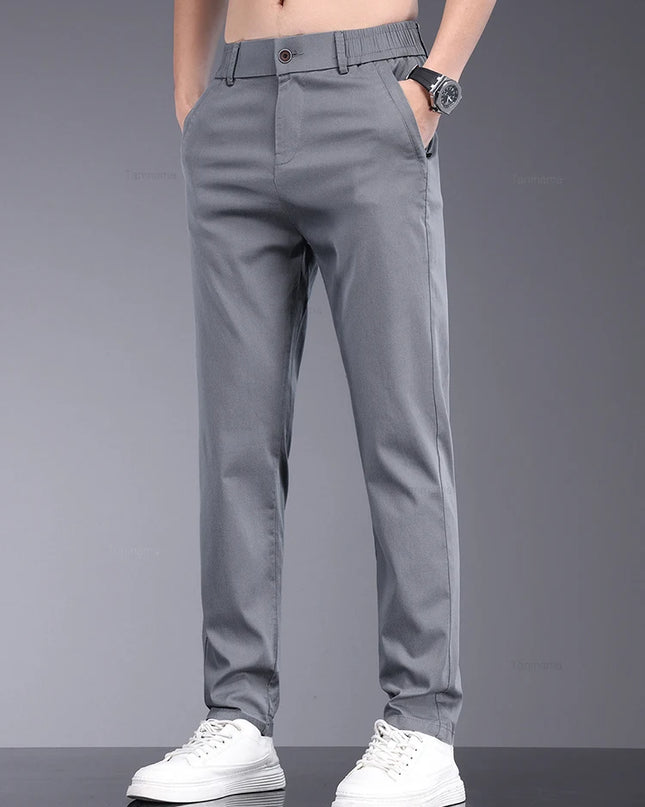 Men's Slim Straight Trousers - Soft, Thin, Bamboo Fiber Fabric with Elastic Stretch