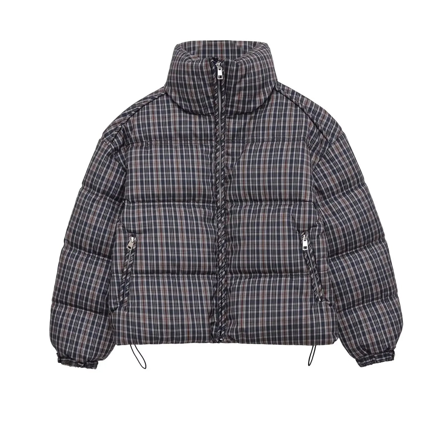 CharmChant Women's Stand-Collar Plaid Puffer Parka Jacket with Padding