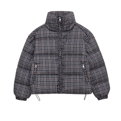 CharmChant Women's Stand-Collar Plaid Puffer Parka Jacket with Padding