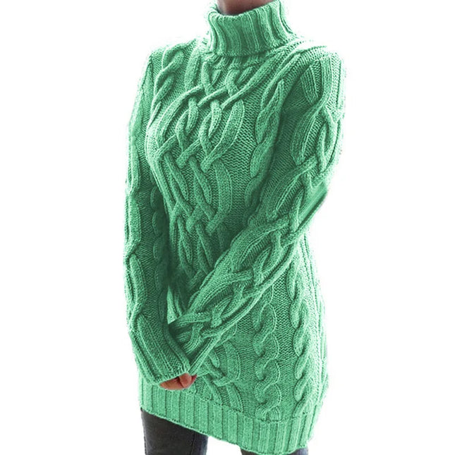 Women's Thick Turtleneck Sweater Dress - Long Sleeve Knitted Dress for Women