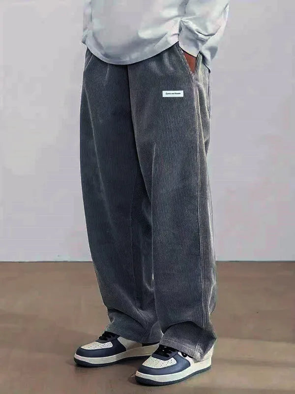 Men's Loose Fit Corduroy Casual Pants with Elastic Waist and Drawstring