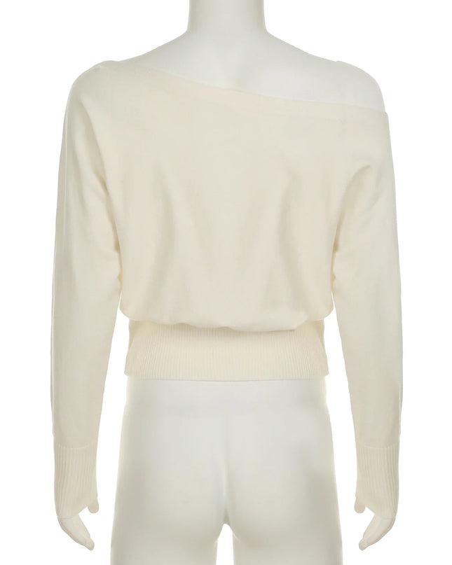 Women's Off-Shoulder Sweater with Loose Slash Neck, Long Sleeves, and Knit Fabric