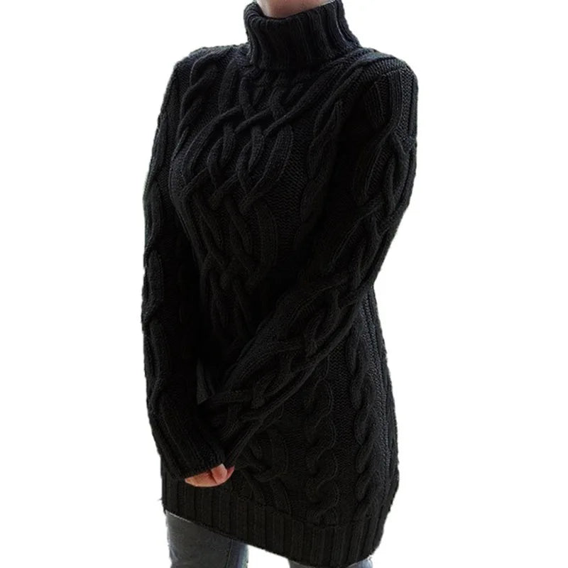 Women's Thick Turtleneck Sweater Dress - Long Sleeve Knitted Dress for Women