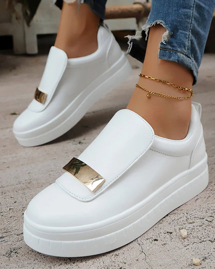 Lightweight Metal Decor Slip-On Sneakers for Women in PU Leather