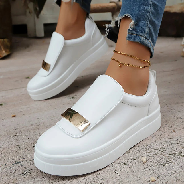 Lightweight Metal Decor Slip-On Sneakers for Women in PU Leather