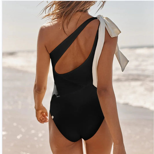 Women's One Piece Swimsuit - Push-Up Bathing Suit with Ribbon