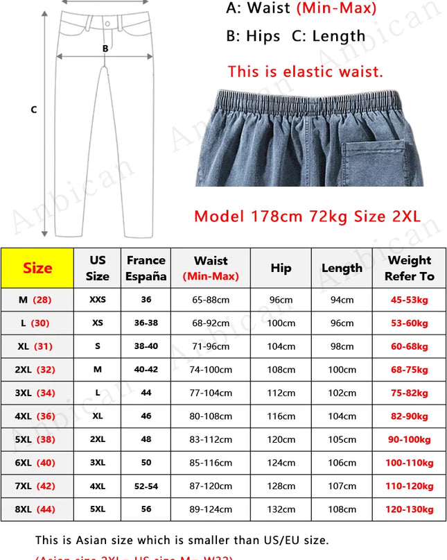 Men's Jogger   Casual Denim Cargo Pants Stretch Cotton Taper Jeans Baggy Trousers