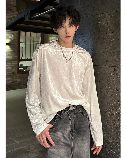 Men's Vintage Velvet Long Sleeve Crew Neck Sweater