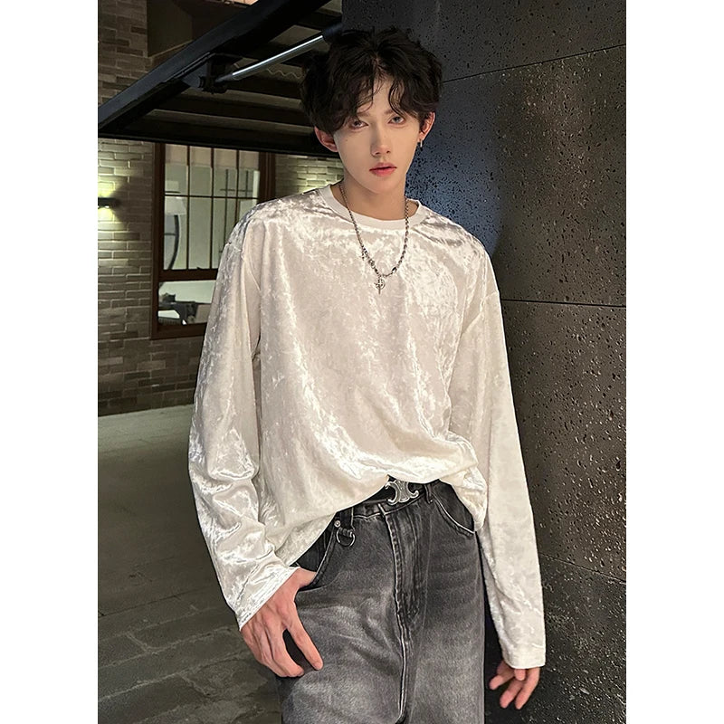 Men's Vintage Velvet Long Sleeve Crew Neck Sweater