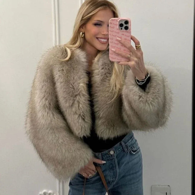 Elegant Women's Long Sleeve Loose Thick Faux Fur Coat