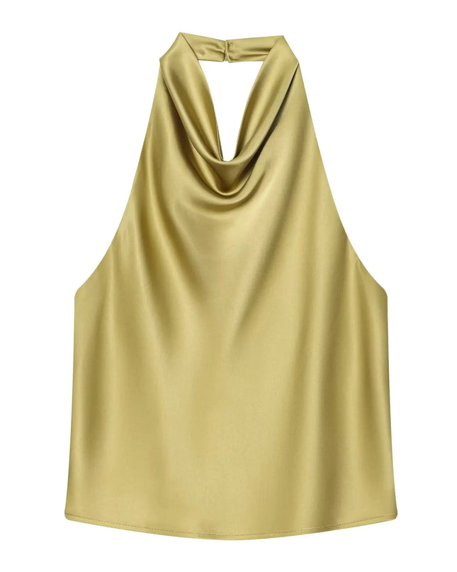 Satin Women's Halter Backless Sleeveless Blouse