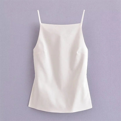 Backless Sleeveless Black and White Crop Top for Women with Thin Straps