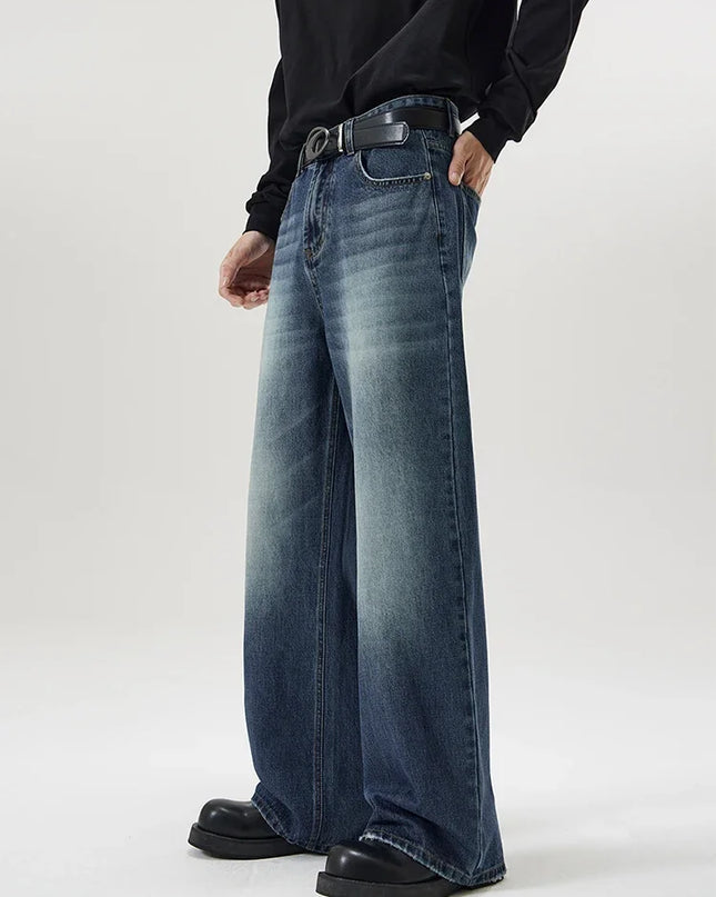 Men's Retro Washed Wide Leg Denim Jeans