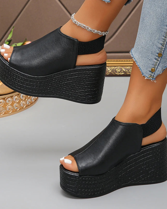 Women’s Faux Leather Wedge Sandals with Open Toe