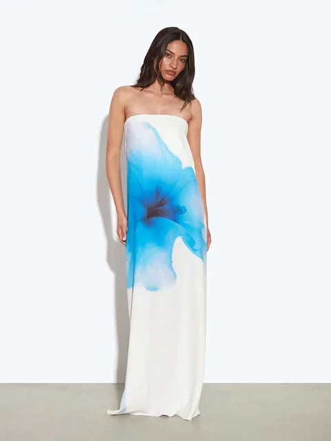 Women's Floral Off-Shoulder Strapless Backless Maxi Dress – Loose Fit