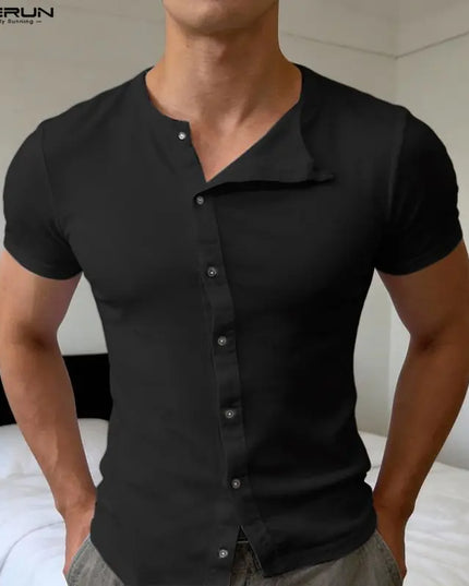 INCERUN Men's Irregular Short Sleeve Button-Down Casual Shirt