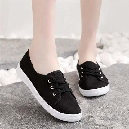 Lady's Classic Round Toe Canvas Lace-Up Sneakers - Comfortable & Stylish Women's Casual Shoes