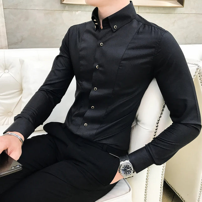 Luxury Men's Long Sleeve Shirt - Elegant Slim Fit Dress Shirts for Men