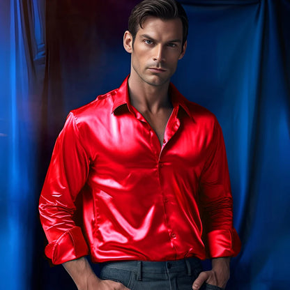 Men's Glossy Button-Up Shirt – Stylish, Slim Fit, Perfect for Formal & Casual Wear