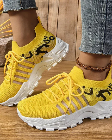 Women's Breathable Casual Lace-Up Sneakers with Thick Sole