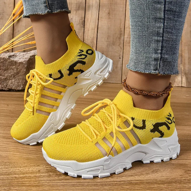 Women's Breathable Casual Lace-Up Sneakers with Thick Sole