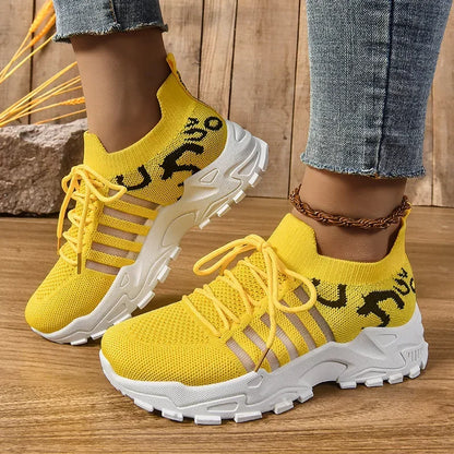 Women's Breathable Casual Lace-Up Sneakers with Thick Sole