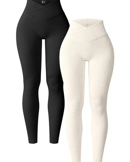 High-Waisted Slim Fit Yoga Pants for Women with Thread Detail - Various Colors