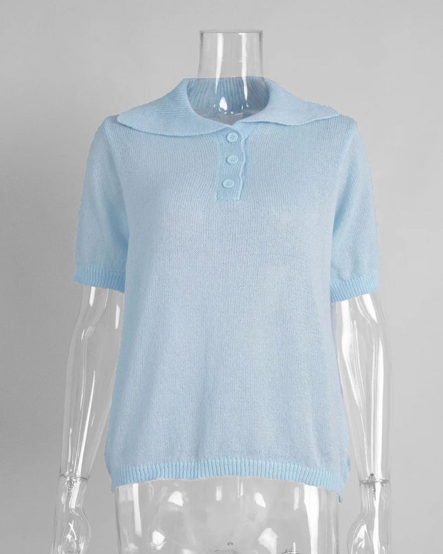 Knitted Women's Short Sleeve Polo T-Shirt
