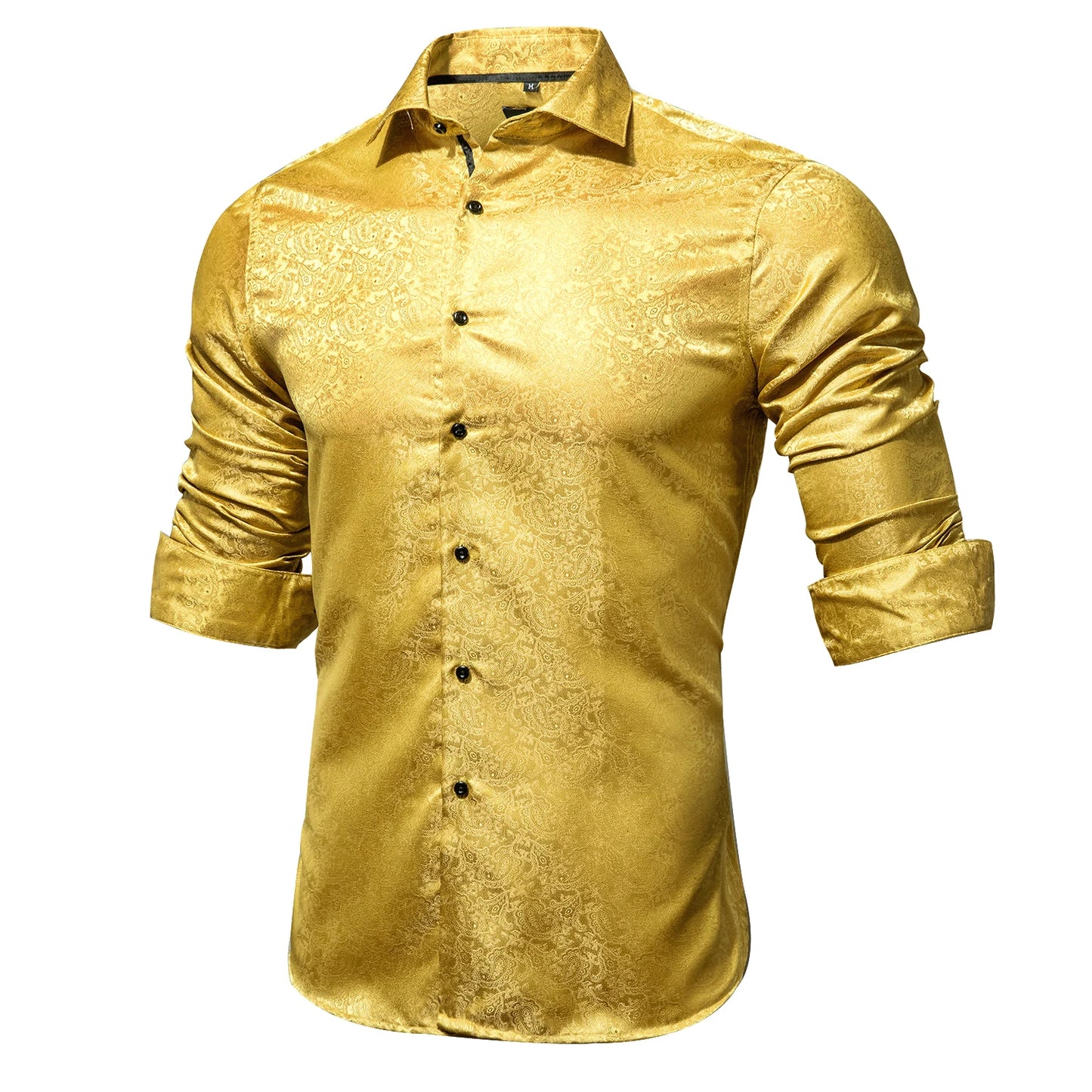 Luxury Gold Men's Silk Jacquard Lapel Shirt