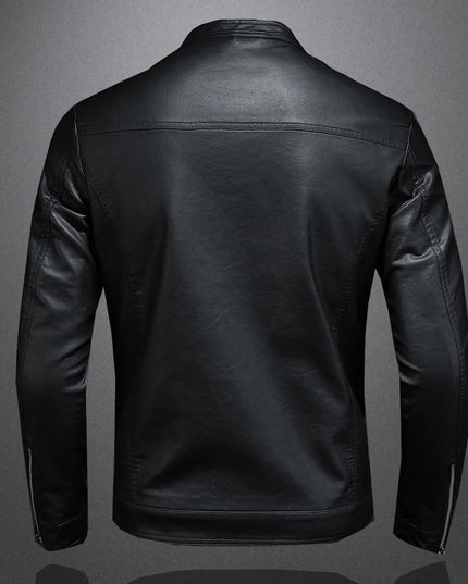 Men's Slim Fit Faux Leather Jacket with Stand Collar - Casual PU Leather Outerwear