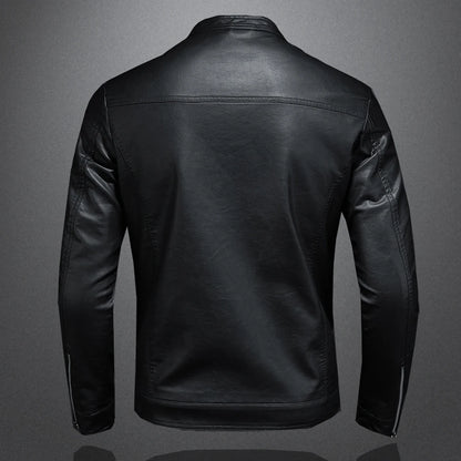 Men's Slim Fit Faux Leather Jacket with Stand Collar - Casual PU Leather Outerwear