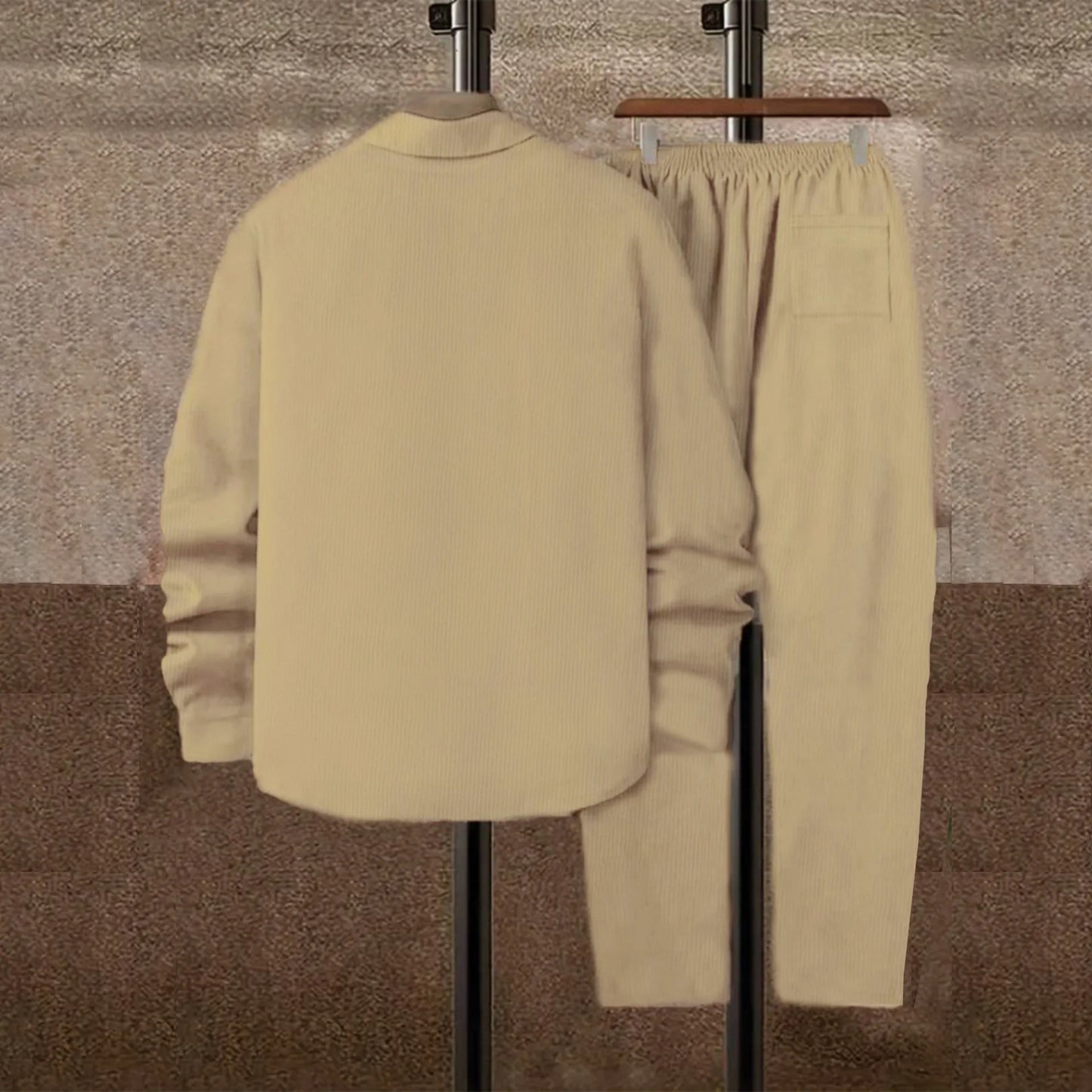 Men's Corduroy 2-Piece Shirt and Pants Set - Long Sleeve Button-Front Casual Outfit for Men