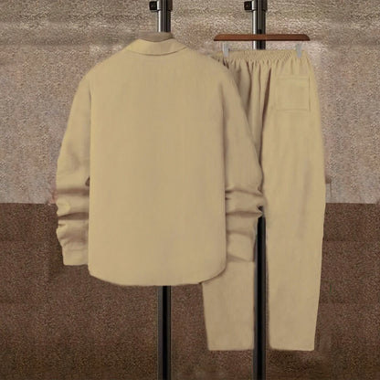 Men's Corduroy 2-Piece Shirt and Pants Set - Long Sleeve Button-Front Casual Outfit for Men
