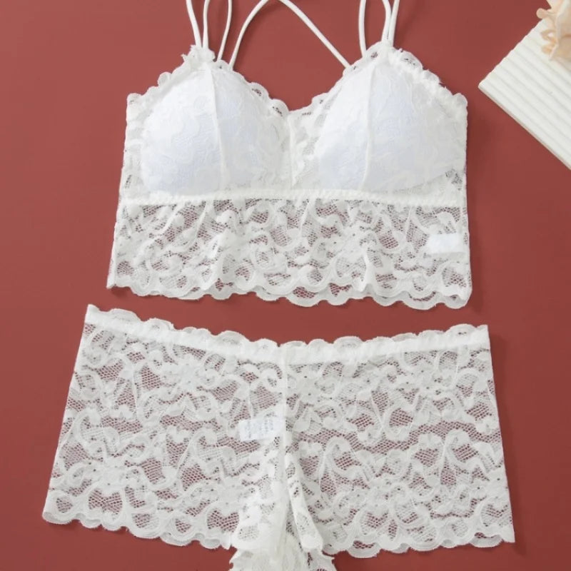 Lace Non-Wire Bra and Ultra-Thin Low Rise Briefs Set for Women - Transparent Comfort Underwear