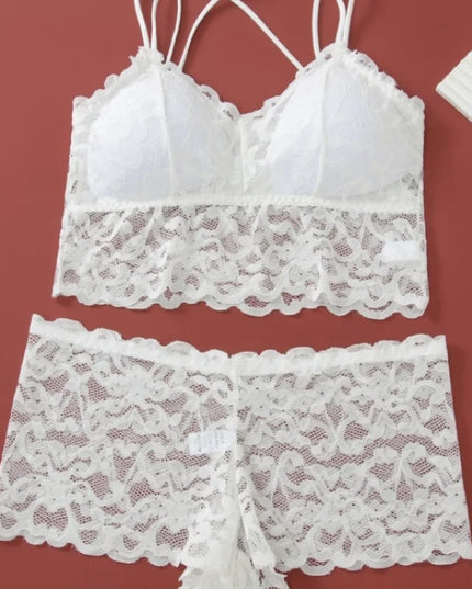 Lace Non-Wire Bra and Ultra-Thin Low Rise Briefs Set for Women - Transparent Comfort Underwear