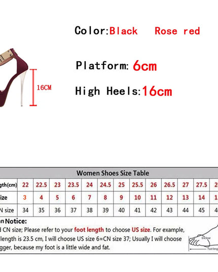 Women's 16CM Platform High Heels with Metal Ankle Strap Cover