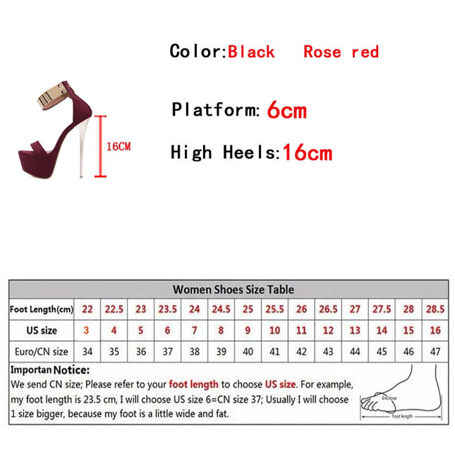 Women's 16CM Platform High Heels with Metal Ankle Strap Cover