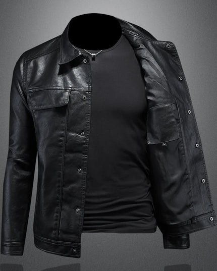 Men's Slim Fit Faux Leather Lapel Jacket - Stylish & Trendy Outerwear