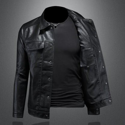 Men's Slim Fit Faux Leather Lapel Jacket - Stylish & Trendy Outerwear