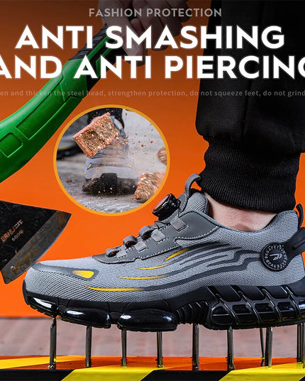 Rotating Button Men’s Anti-Puncture Protective Sneakers – Durable, Comfortable Work Shoes for Men